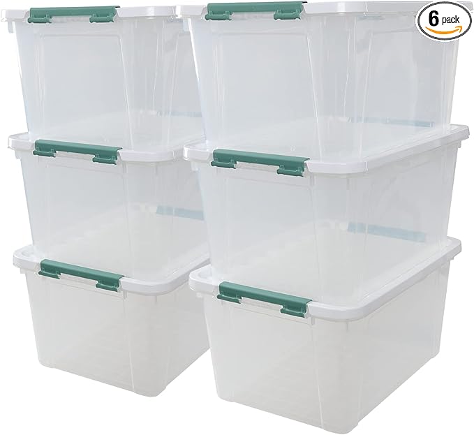 6-Pack 35 L Plastic Storage Box, Latch Storage Box with Lids