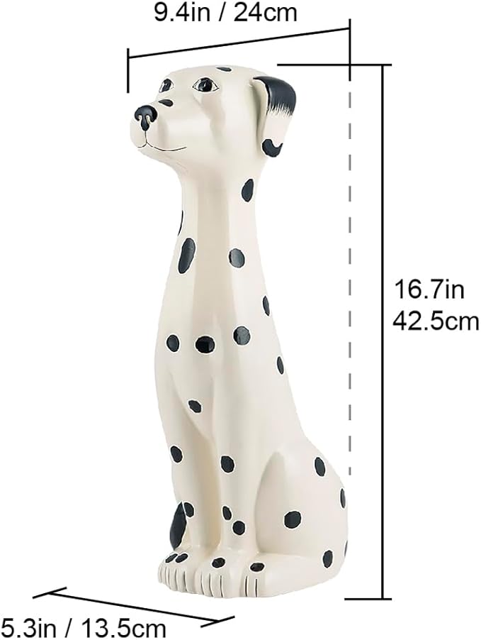 Allure Home Creation Dalmatian Dog White & Black 2-Piece Ceramic Toilet Brush Holder w/White Plastic Handled Scrub Brush, 9.4” x 5.3” x 16.7”