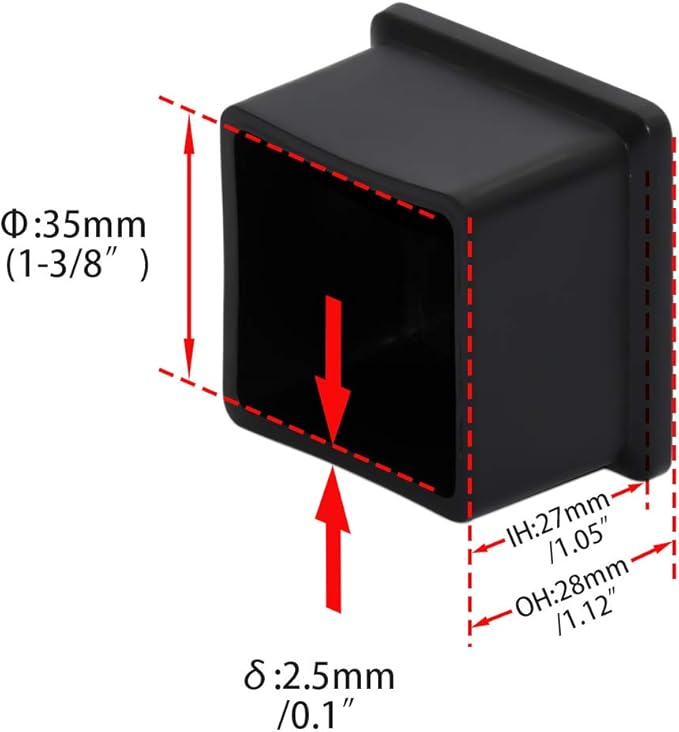 Flyshop Flexible Anti-Scratch PVC Patio Chair Table Leg Caps Tips Floor Protectors Square Furniture Covers, 20pcs, Black, 35 mm x 35 mm, 1-3/8" x 1-3/8"