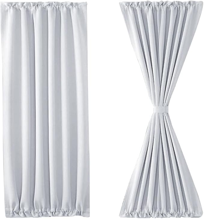 DWCN French Door Curtains – Rod Pocket Thermal Curtain for Doors with Glass Window, Kitchen and Patio Doors for Privacy, 25 X 40 Inch Length, 1 Curtain Panel with Tieback, Greyish White
