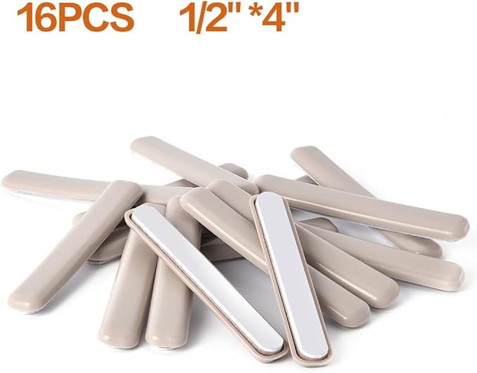 Ezprotekt 16 Pack Self-Stick Furniture Movers Sliders Strip for Carpet, 1/2 x 4 inch Rectangular Furniture Moving Pads, Self Adhesive Strip Sliders Gliders for Chair Table Desk Sofa Couch (Beige)
