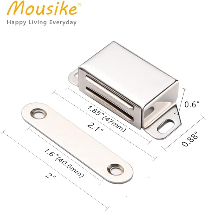 Mousike Cabinet Magnets 30lb Stainless Steel Magnetic Door Catch with Strong Magnetic for Kitchen Cupboard Wardrobe Closet Cabinet Door Drawer Latch (2.1"(Silver 12 Pack))