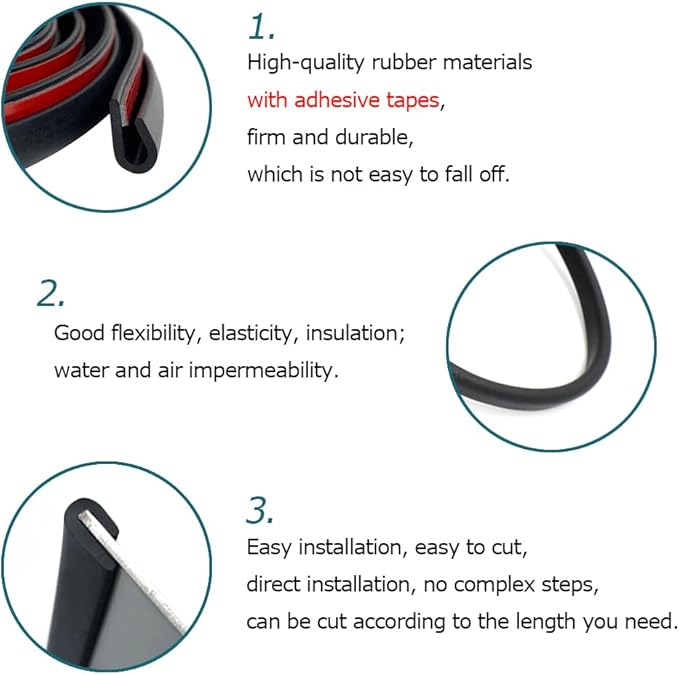 Rubber Edge Trim Black, U Channel Rubber Seal Strip with Self-Adhesive Tape, Metal Edge Protector Fit for 0.15", 10Ft (118in)