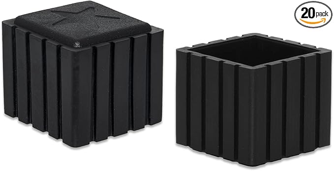 Flyshop Anti-Skid Non-Marking Synthetic Rubber Patio Chair Table Leg Caps Square Furniture Covers 20pcs, Black, 30 mm x 30 mm, 1-3/16" x 1-3/16"