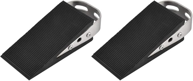 JQK Heavy Duty Door Stopper Rubber Wedge, 304 Stainless Steel Security Door Stops Works On All Floor Types, Brushed(2 Pack), DSB6-BN-P2