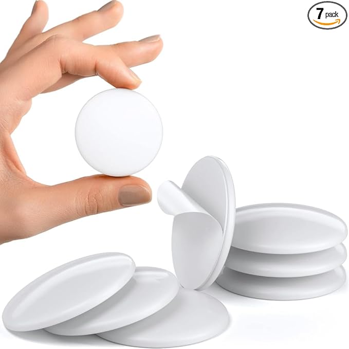 Strongest Home Wall Door Handle Stopper Set. 7 Pieces of White Silicone Door Knob 1.57", Round Wall Shield Cushion, Wall Protector for Door Handle - Self Adhesive (White, Medium)