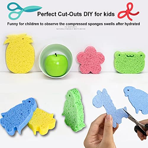 METUUTER 12-Count Kitchen Sponges- Compressed Cellulose Sponges Non-Scratch Natural Dish Sponge for Kitchen Bathroom Cars, Funny Cut-Outs DIY for Kids