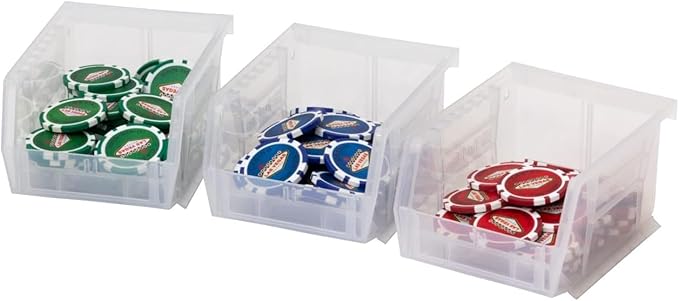 Akro-Mils 30210 AkroBins Plastic Storage Bins, Space-Saving Stackable Bins for Garage, Pantry, Craft Organization, 5-" x 4-" x 3-", Clear, 24-Pack