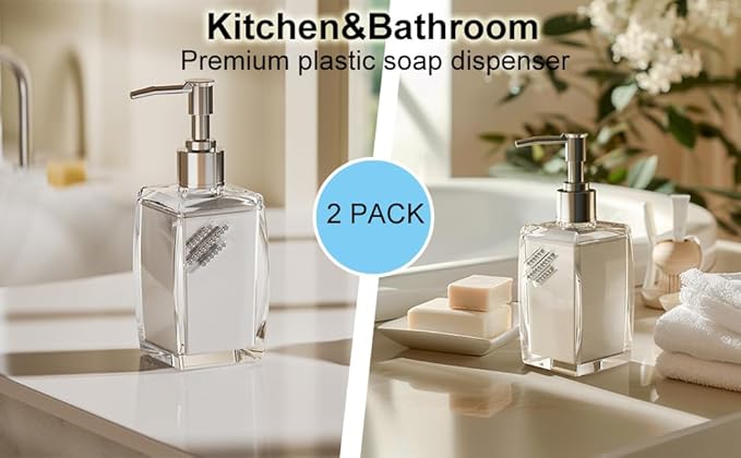 2 Pack Soap Dispenser,soap Dispenser for Kitchen Sink,soap Dispenser Bathroom with ABS Pump,Dish soap Dispenser,250ml (8.8oz) Refillable Pump Bottle Plastic for Liquid Soap、 Shampoo、 Body Wash,