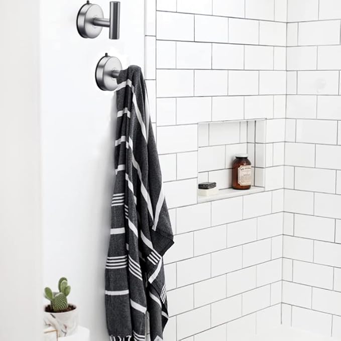 DGYB Large Suction Cup Hooks for Shower Set of 2 Brushed Nickel Towel Hooks for Bathrooms 11 Lbs Wall Hook for Hanging Coat, Robes, Loofah