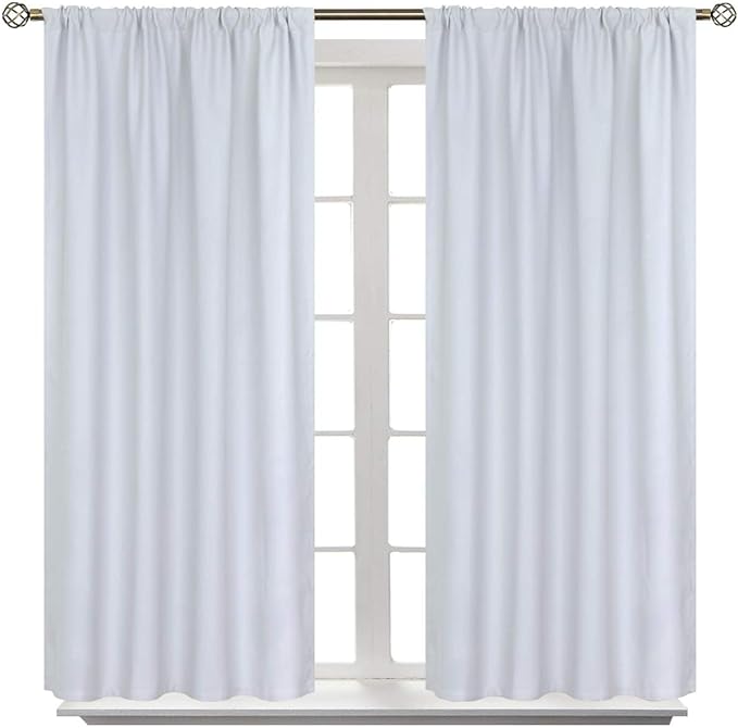 BGment Room Darkening Curtains 40 Inches Length - Rod Pocket Short Window Drapes Thermal Insulated for Bedroom Kitchen Cafe, Greyish White, 42 x 40 Inch, 2 Panels