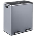 16 Gallon Rectangular Stainless Steel Trash Can, Dual Compartment Garbage Bin with Recycling Combo, Metal Dustbin Lid, Removable Liner, Indoor Hands Free Waste Bucket for Kitchen Home