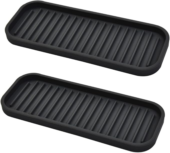 Silicone Sponge Holder Kitchen Sink Organizer Tray Dish Caddy Soap Dispenser, Scrubber Spoon Holder, Dishwashing Accessories (Black, 2 Pack)