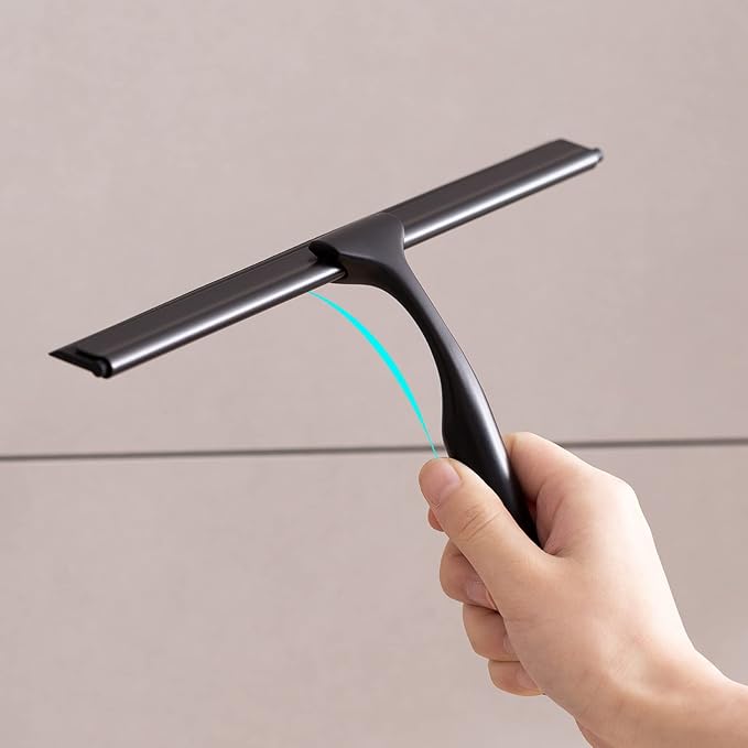 Ettori Shower Squeegee for Glass Doors, Squeegee for Shower Glass Door, Window and Car Glass, Mirrors - All-Purpose Stainless Steel Squeegee, 10 Inches and Black