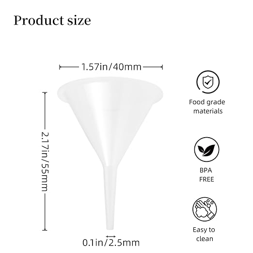 12 Pcs Small Funnel & Mini Funnel 1.57" Opening, 0.1" Narrow Tip for Essential Oils, Perfumes, Capsules & Mini Bottles (Polypropylene, 2.17" Height)
