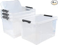 4 Pack Clear Storage Latch Bin with Lid, 34 L Plastic Wheeled Storage Box