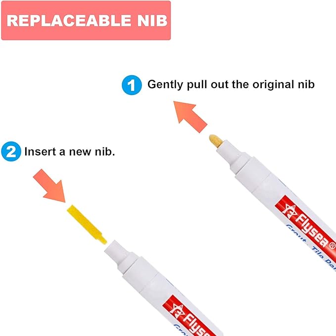 Grout Pen 12 Pack Water Based Tile Marker Repair Pens Professional for Bathroom, Kitchen, Parlor, Bedroom, Balcony Wall and Floor Color Restore (White)