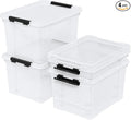 35 Quart Latching Storage Box with Wheels, See-Through Base Plastic Container Bins with Secure Latching Lid, Black Latch, (4-Pack)
