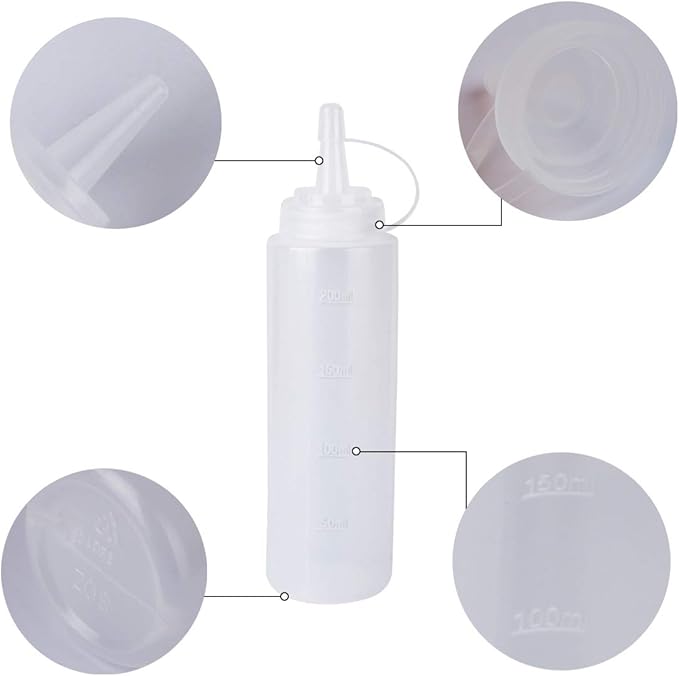 2 Pack 8oz Plastic Sauce Bottle Squeeze Squirt with Cap, Ketchup Dispenser, Leakproof Lids, Funnel Included