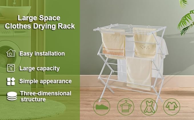 3 Tiers Foldable Clothes Drying Rack, Vertical Laundry Rack Portable and Collapsible for Storage Indoor Outdoor, Pearly White