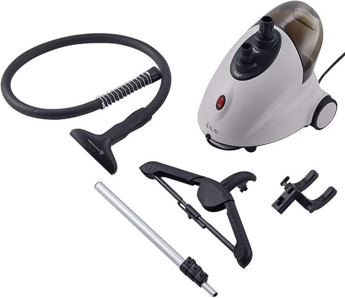 SALAV GS18 Full-Size Clothes Steamer - 1500W Power, 1.8L Water Tank, 60-Min Garment Steam, Iron Clothing, Adjustable Pole & Wheels for Easy Storage, Professional Standing Steamer for Clothes, White
