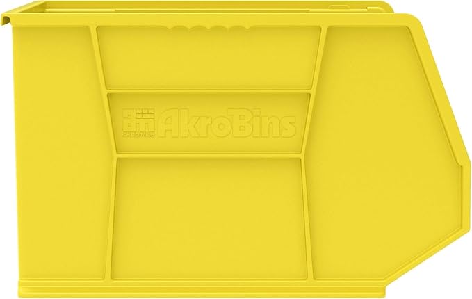 Akro-Mils 30270 AkroBins Plastic Storage Bins, Space-Saving Stackable Bins for Garage, Pantry, Craft Organization, 18-Inch x 16-Inch x 11-Inch, Yellow, 3-Pack