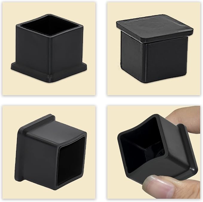 Flyshop Flexible Anti-Scratch PVC Patio Chair Table Leg Caps Tips Floor Protectors Square Furniture Covers, 20pcs, Black, 35 mm x 35 mm, 1-3/8" x 1-3/8"