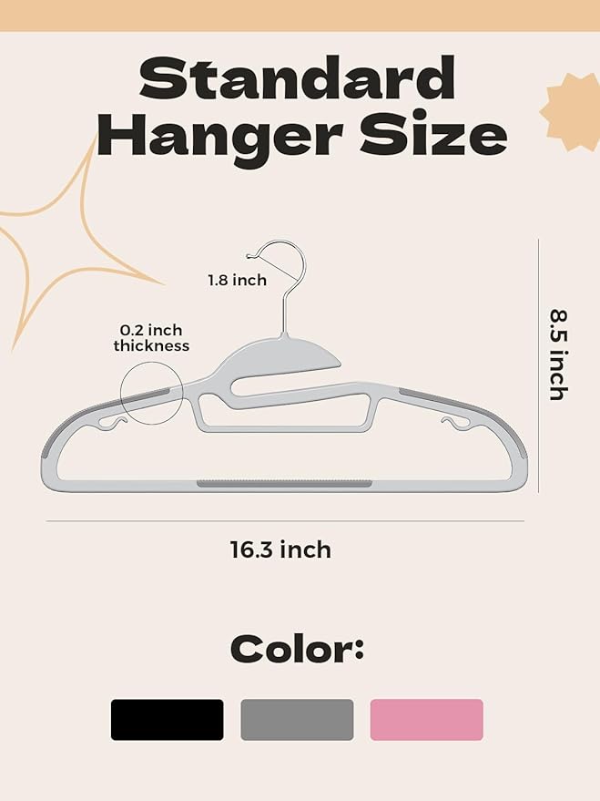 HOUSE DAY Heavy Duty Plastic Hangers 100 Pack, Grey Slim Clothes Hangers Space Saving, Durable S-Shaped Non Slip Coat Hangers with Rubber Pads, 360° Swivel Hook, Ideal for for Shirt, Suit, Pant, Skirt