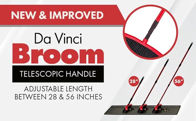 Da Vinci Curved Angle Broom (2) - Sturdy Wide Broom for Indoor/Outdoor Sweeping, Heavy Duty Steel Telescopic Handle, Durable PVC Bristles, Ideal for Pet Hair, Dust, Kitchen & Rough Surfaces