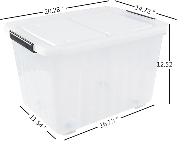 4-Pack 42 L Clear Plastic Storage Container Bin with Lids and Latch Buckle, Clear Storage Latch Box/Bin with Wheels