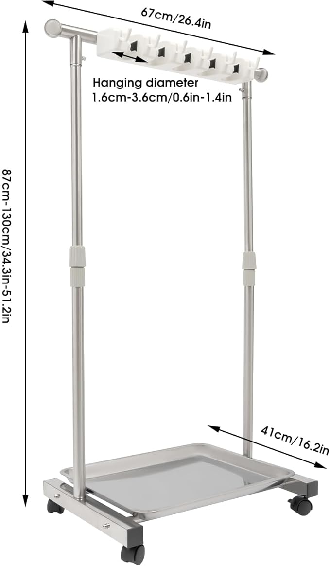 Broom Mop Holder, Movable Put Wet Mops Broom Floor Standing Cleaning Tool Rack 6 Hook and 5 Slots, Stainless Steel Cleaning Supplies Organizer for Home Schools Hospitals Factories Hotels Restaurant