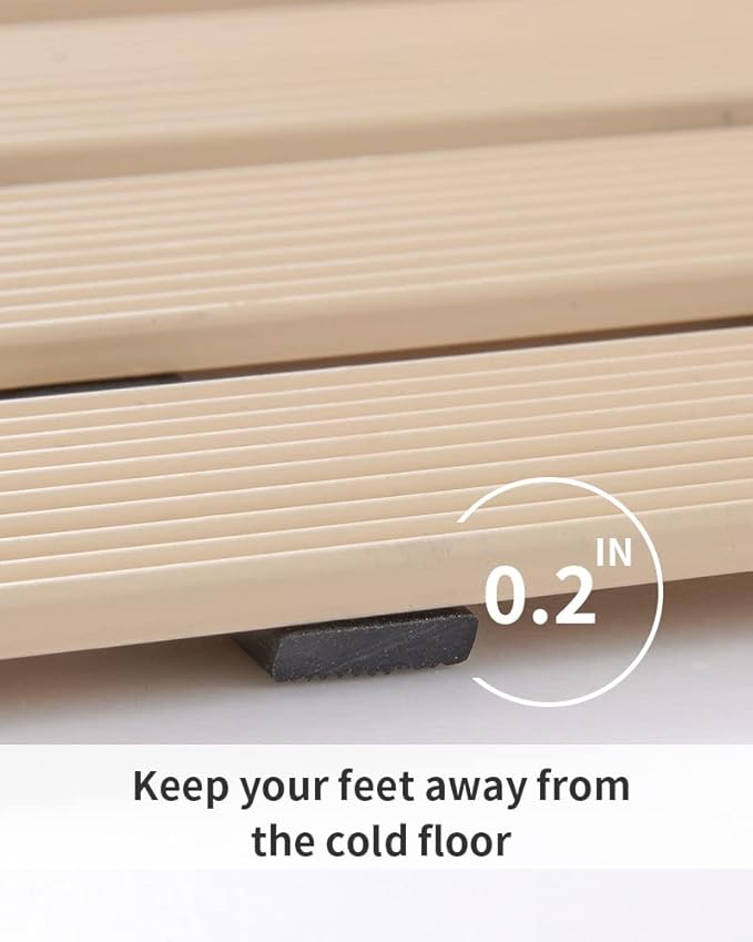 PADOOR Shower-Mat Non Slip, Heavy Duty Bathtub-Mat Curlable Quick Drain Sturdy Bath Tub Mat Without Suction Cups for Indoor Outdoor Use 17x26 Inch Beige