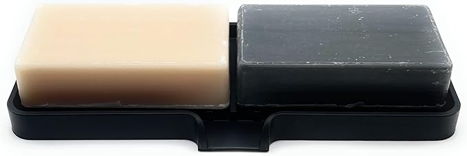 Happitasa Silicone Soap Dish Tray and Sponge Holder with Drain Chute | Bathroom and Kitchen Sink Organizer Caddy (Black, 9"x3.5", 5.6 Ounces)