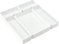 RAUVOLFIA Plastic Stackable Office Desk Drawer Organizers,Multi-size Trays,Small Makeup Vanity Storage Bins and Office Desk Drawer Dividers (White-5 Pack)