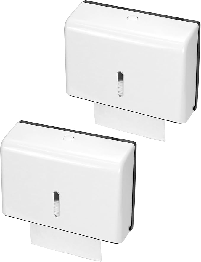 QWORK Paper Towel Dispenser Wall Mount, 2 Pack Multifold Hand Towel Dispenser, Tri-fold Commercial Hand Towel Dispenser for Bathroom, Kitchen, Office, White