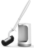 HAMITOR Toilet Bowl Brush Holder Set: Curved Design with Holder for Deep Cleaning Under Rim - Compact Hidden Scrubber for Small Space - Modern RV Bathroom Accessories - White