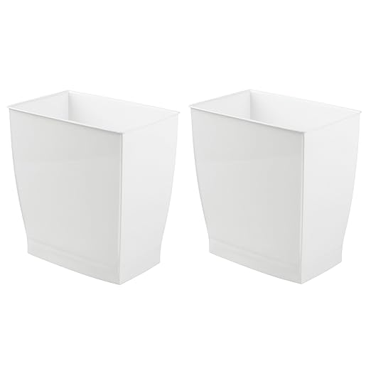 iDesign Small Rectangular Bathroom Trash Cans - Set of 2 - White - Made in USA