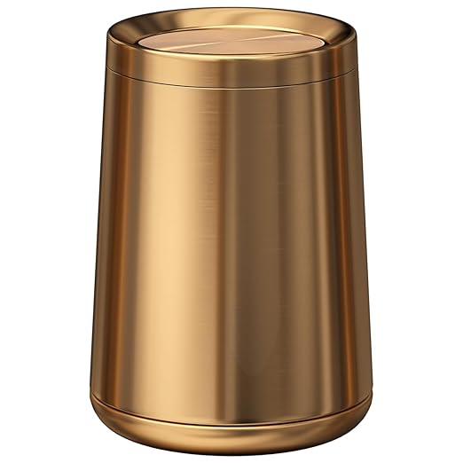10 L/2.6Gallen,Swing Lid Gold Brass Trash Can,Brushed Nickel Garbage Can Bathroom with Flipping Lid,for Bathroom, Living Room,Bedroom,Hotel (Rose Gold)