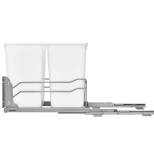 Rev-A-Shelf Double Pull-Out Trash Can for Under Kitchen Cabinets 27 Quart 12.5 Gallon with Soft-Close Slides, White, 53WC-1527SCDM-211