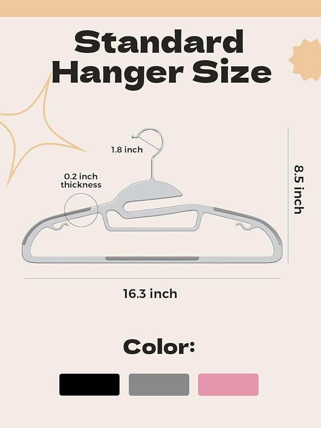 HOUSE DAY Grey Plastic Hangers 30 Pack, Slim Space Saving, Non Slip Clothes Hangers with Rubber Pads, Sturdy Heavy Duty Coat Hanger for Closet, S-Shaped Hanger for Shirt, Suit, Pant, Skirt