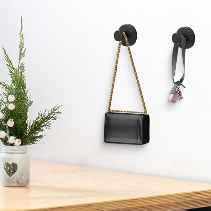 Suction Cup Hooks for Wreaths, 2025 New No Drill Suction Cup Hooks on Glass, Wreath Hanger for Front Door, Rustproof Hook Holder Towel Hook for Window Bathroom Mirrors Tile (1, Black)