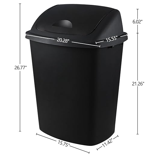 Zopnny 4-Pack 18 Gallon Tall Kitchen Swing Top Garbage Can, Plastic Swing Top Lid Trash Can, Black