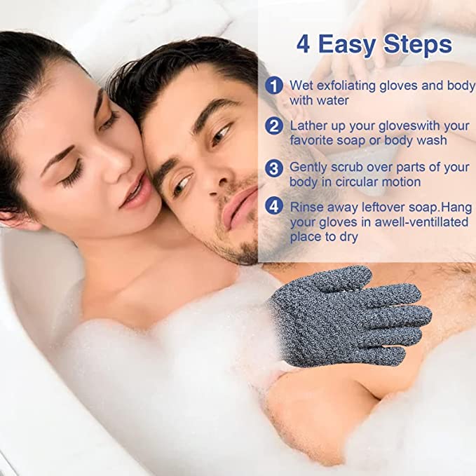 Yiclick Heavy Exfoliating Gloves, Exfoliating Body Scrubber for Bath Shower Exfoliation, Body Scrub Exfoliator For Dead Skin Remover, Exfoliate Sponge Loofah Washcloth Mitt Men Women (12 Grey)