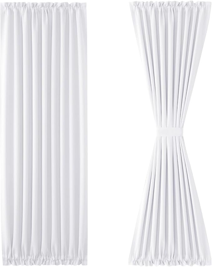 DWCN French Door Curtains – Rod Pocket Thermal Curtain for Doors with Glass Window, Kitchen and Patio Doors for Privacy, 36 X 80 Inches Long, 1 Curtain Panel with Tieback, Pure White