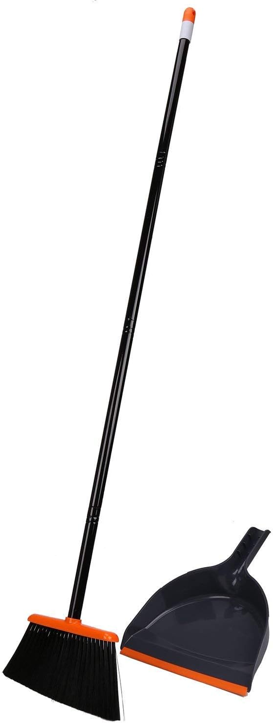 TreeLen Angle Broom and Dustpan Set, Dust Pan Snaps On Broom Handles Orange