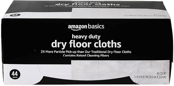 Amazon Basics Heavy Duty Dry Sweeping Cloths to Clean Dust, Dirt, Pet Hair, Fits Swiffer Sweeper Mop Heads, 44 Count (Pack of 1)