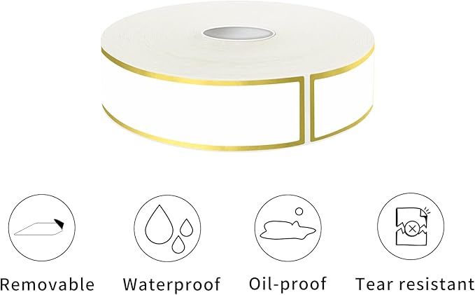 500 Golden Border Removable Freezer Labels Water Oil Resistant with Perforation Line for Food Containers Jars Pantry Organization (Ink Quick-Dry，1” x 3”)