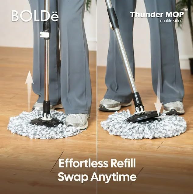 Thunder Mop Spin System - 2 Compact Stackable 6L Buckets, Microfiber Head, Stainless Steel Wringer, Antifungal Quick-Dry Cleaning, Soap Dispenser, 3 Free Refills (Yellow/Blue)