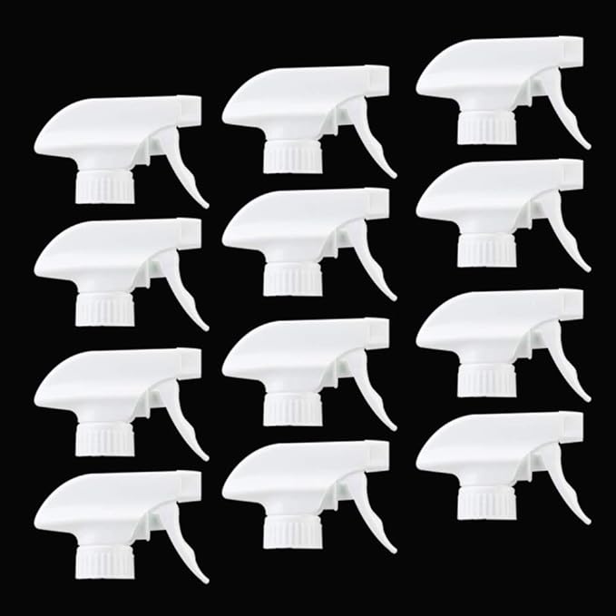 AMORIX 12PCS Trigger Sprayer White Spray Top Heavy Duty Replacement Nozzles for Plastic Bottles with Mist Spray & Stream Sprayer, Fits 28/400 Bottles + Tag Stickers