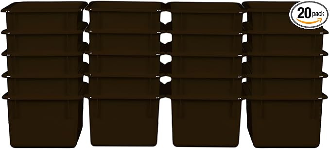 Wood Designs Cubby Storage Bin, Heavy Duty Plastic Containers for Kids Brown Cubby Tray Set of 20